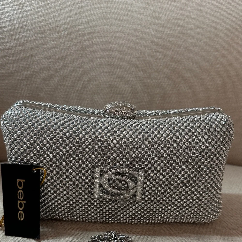 Bebe Sparkling Silver Clutch and Shoulder evening bag